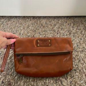 Patricia Nash Brown Leather fold over wristlet with Handle